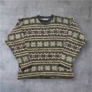 Men's Patterned Sweater - Green and Brown